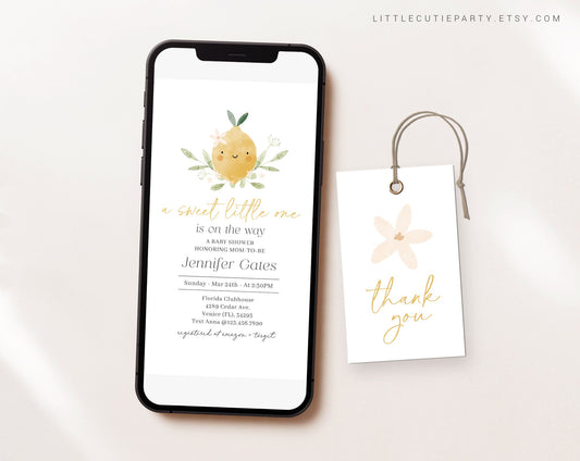Editable Lemon Baby Shower Invite, Lemon Baby Shower Invitation Evite, Baby Shower Digital Invitation, Gender Neutral Lemon Shower LMNBS002