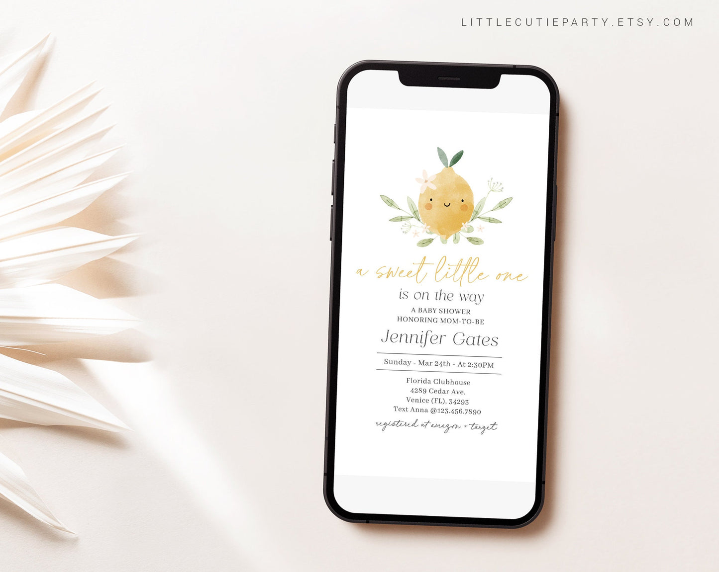Editable Lemon Baby Shower Invite, Lemon Baby Shower Invitation Evite, Baby Shower Digital Invitation, Gender Neutral Lemon Shower LMNBS002