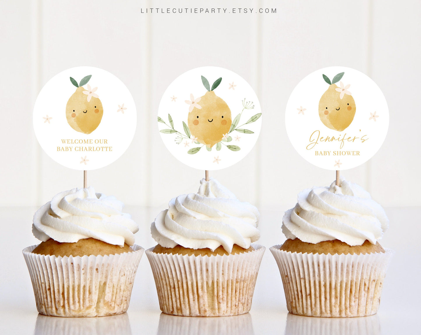 Editable Lemon Baby Shower Cupcake Toppers, Citrus Baby Shower Cake Topper, Baby Shower Cake Topper Decorations LMNBS002