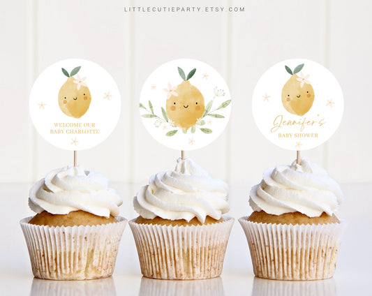 Editable Lemon Baby Shower Cupcake Toppers, Citrus Baby Shower Cake Topper, Baby Shower Cake Topper Decorations LMNBS002