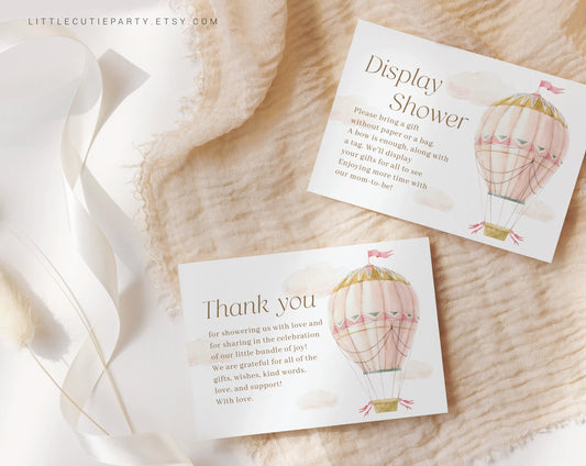 Editable Pink Hot Air Balloon Shower Thank you Card, Baby Shower Display Card for Baby Girl Baby Shower Decorations PHBBS001