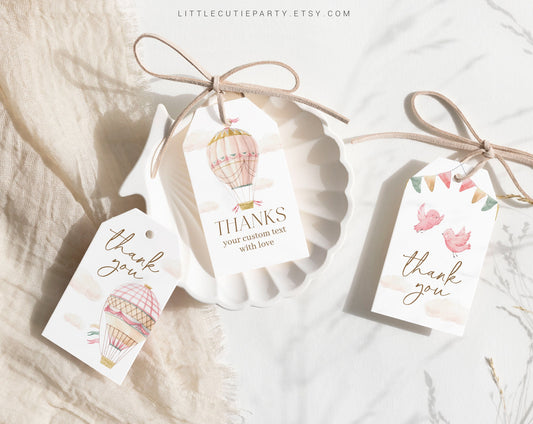 Editable Pink Hot Air Balloon Favors Tag, Thank You Favor Tag, Thank you Tags, Gift Tag for Baby Girl Baby Shower Favors PHBBS001