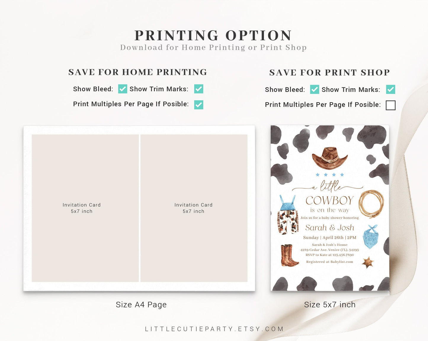 Editable Cowboy Baby Shower Invitation, A Little Cowboy is On the Way Baby Shower Invites, Diaper Raffle, Books for Baby and Tag CWBBS001