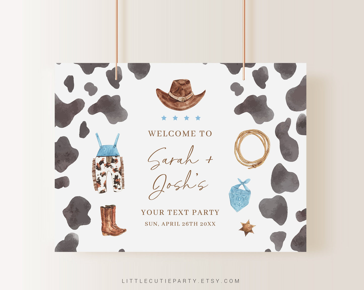 Editable Cowboy Baby Shower Banner, A Little Cowboy is On the Way Baby Shower Decorations, Backdrop for Wild West Baby Welcome Sign CWBBS001