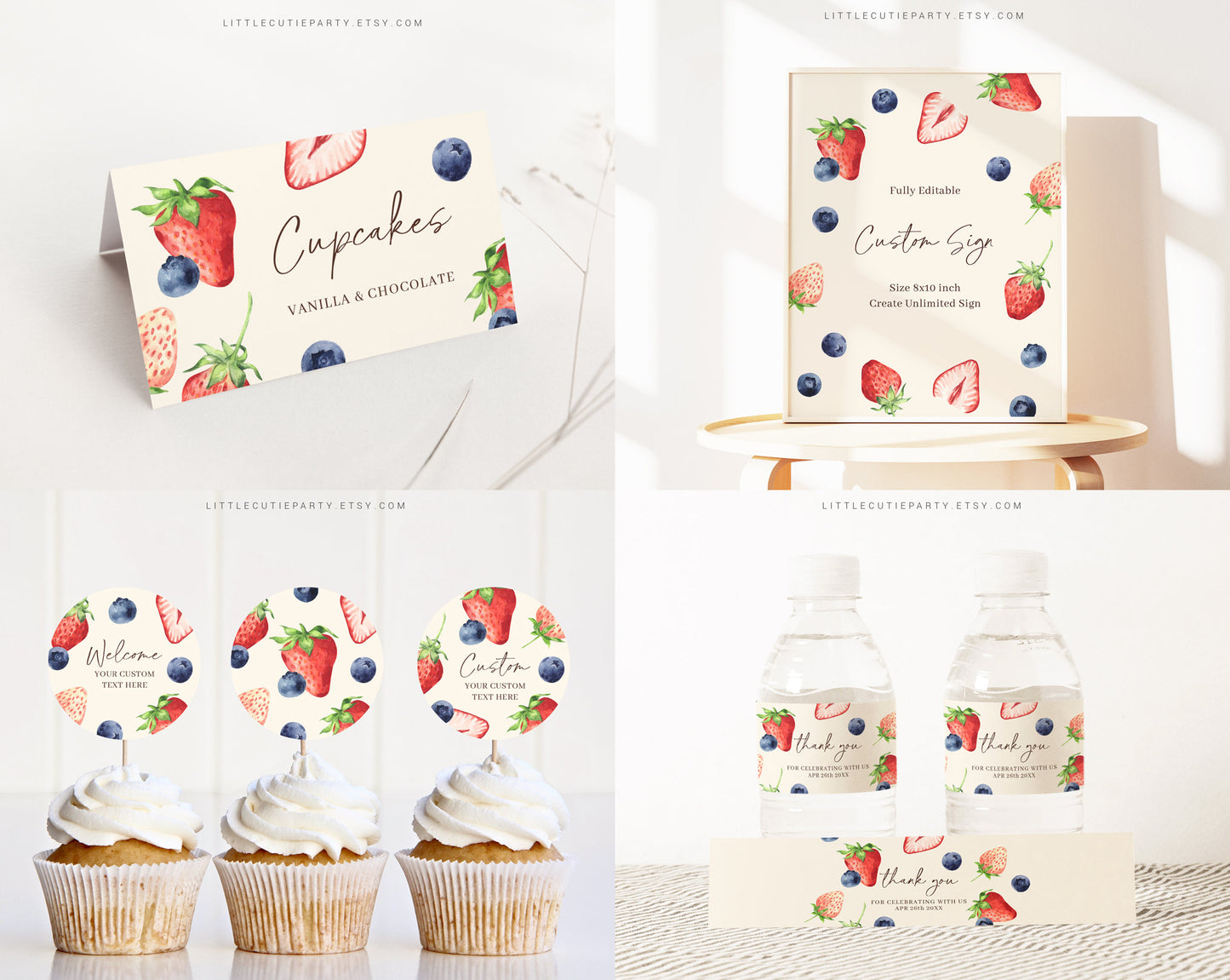 Editable Berry Sweet Baby Shower Invitation Bundle, Berry Baby Shower Bundle, Games Bundle, Blueberry and Strawberry Shower Decor BRSBS001