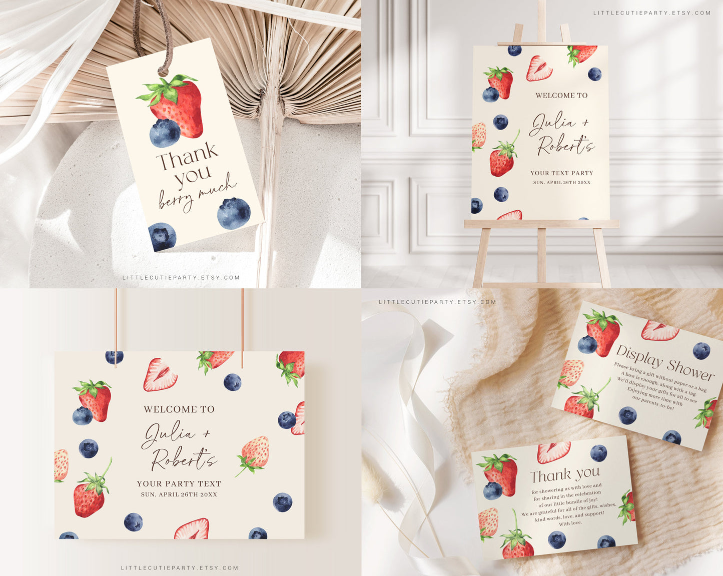 Editable Berry Sweet Baby Shower Invitation Bundle, Berry Baby Shower Bundle, Games Bundle, Blueberry and Strawberry Shower Decor BRSBS001