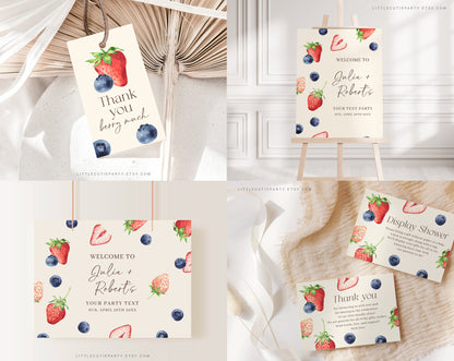 Editable Berry Sweet Baby Shower Invitation Bundle, Berry Baby Shower Bundle, Games Bundle, Blueberry and Strawberry Shower Decor BRSBS001
