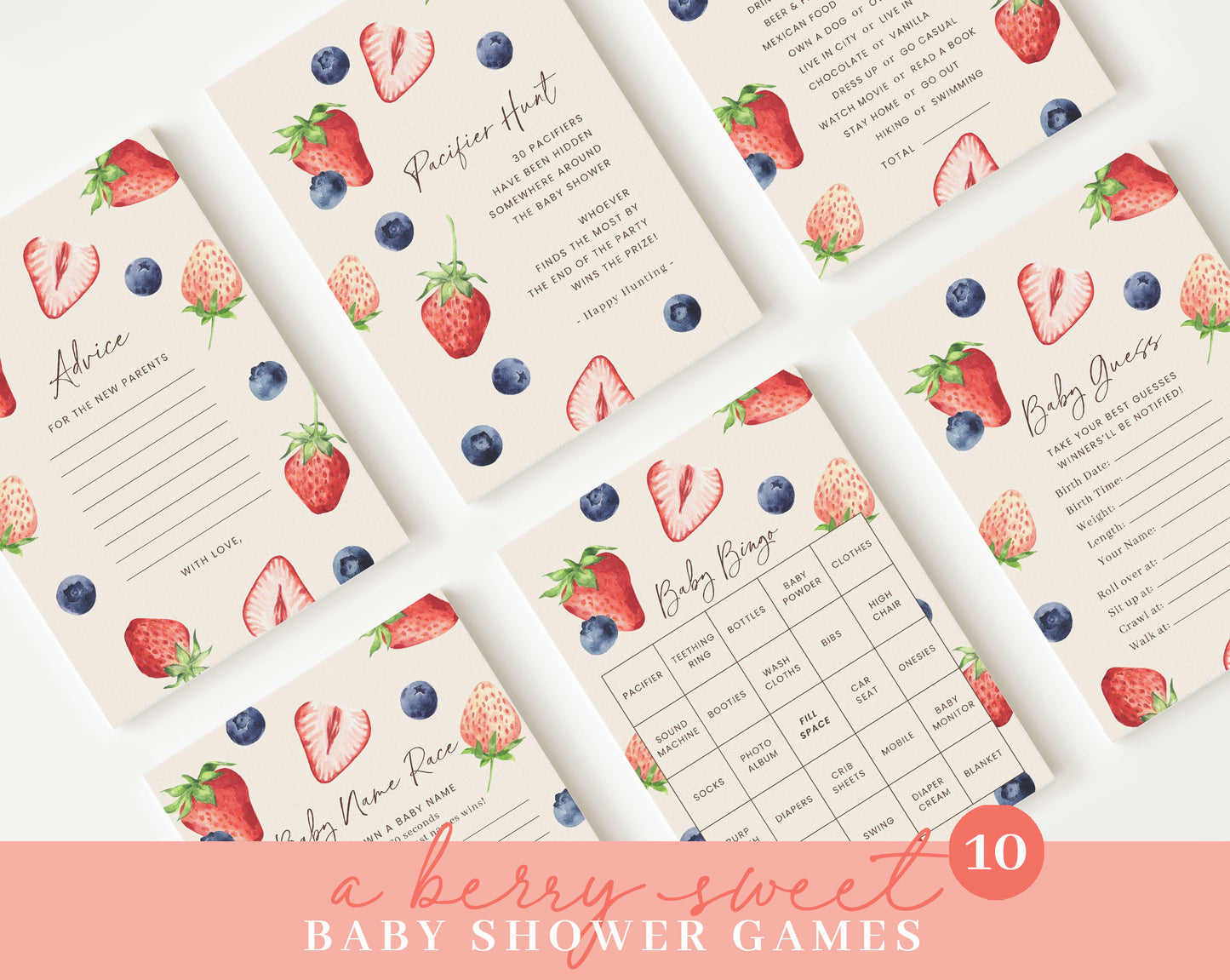 Editable Berry Sweet Baby Shower Invitation Bundle, Berry Baby Shower Bundle, Games Bundle, Blueberry and Strawberry Shower Decor BRSBS001