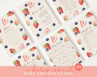 Editable Berry Sweet Baby Shower Invitation Bundle, Berry Baby Shower Bundle, Games Bundle, Blueberry and Strawberry Shower Decor BRSBS001