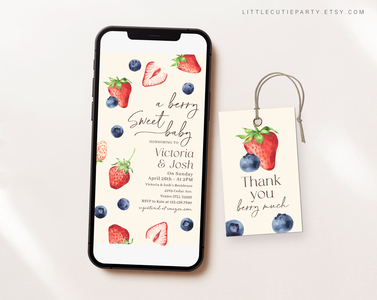 Editable Berry Sweet Baby Shower Invite, Berry Baby Shower E Invite Baby Shower, Electronic Invite for Gender Neutral Shower Party BRSBS001