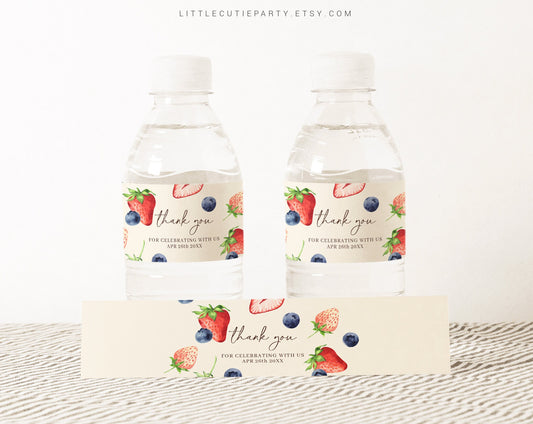 Editable Berry Sweet Water Bottle Labels, Bottle Label for Berry Sweet Baby Shower Decorations BRSBS001, BERGR002