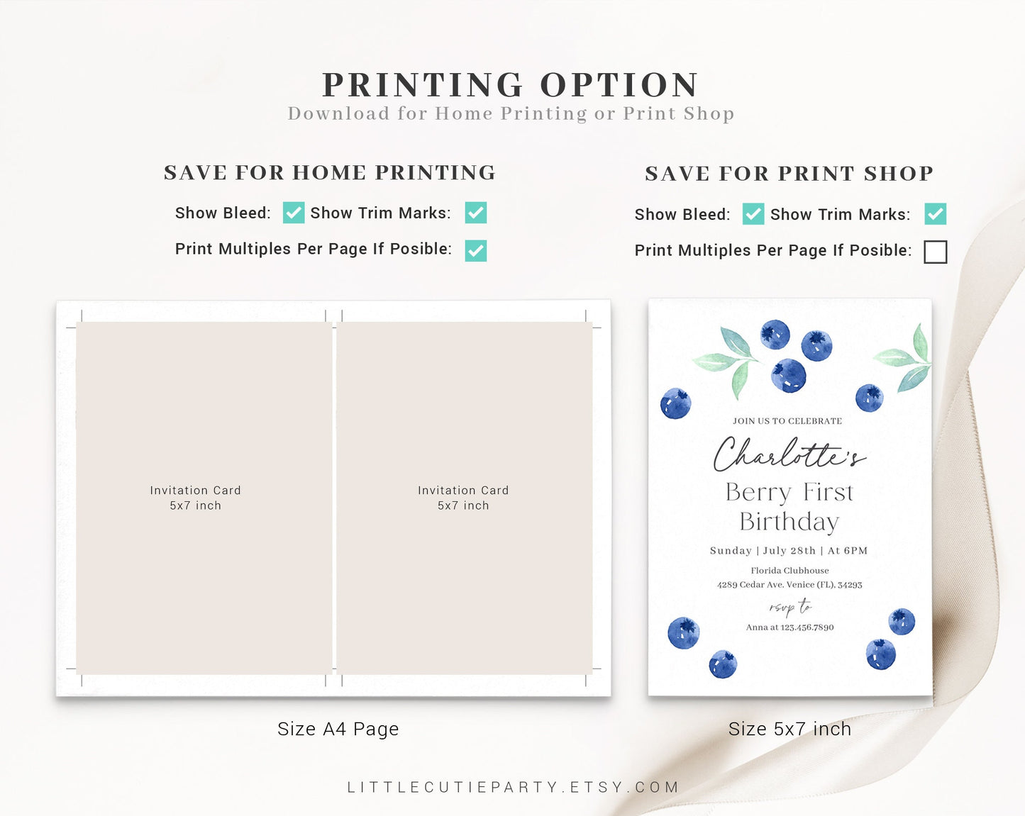 Editable Blueberry First Birthday Invitation with Picture, Berry First Birthday Invitation, Blueberry Invitation with Favor Tag BLUEBD001