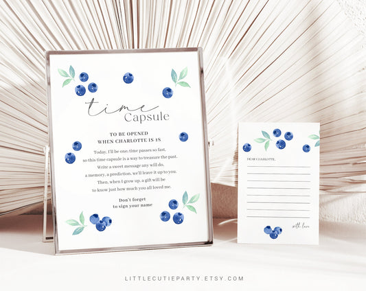 Editable Blueberry Time Capsule Template, Berry 1st Birthday Time Capsule Sign, Blueberry First Birthday Time Capsule Poster BLUEBD001