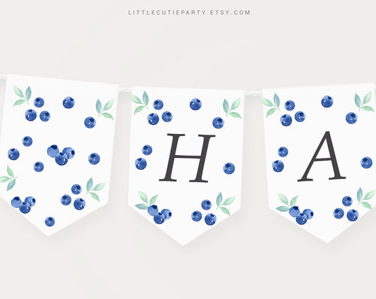Editable Blueberry Happy Birthday Banners, Berry Sweet Baby Banner, Blueberry First Birthday Decor BLUEBD001