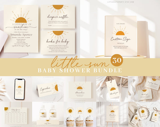 Editable A Little Ray of Sunshine Baby Shower Bundle, Sunshine Baby Shower Invitation Bundle, with Games Bundle and All Decorations SUNBS001
