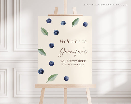 Editable Blueberry Baby Shower Welcome Sign, Berry Sweet Baby Shower Banner, Blueberry Baby Shower Sign Decorations BLUEBS002