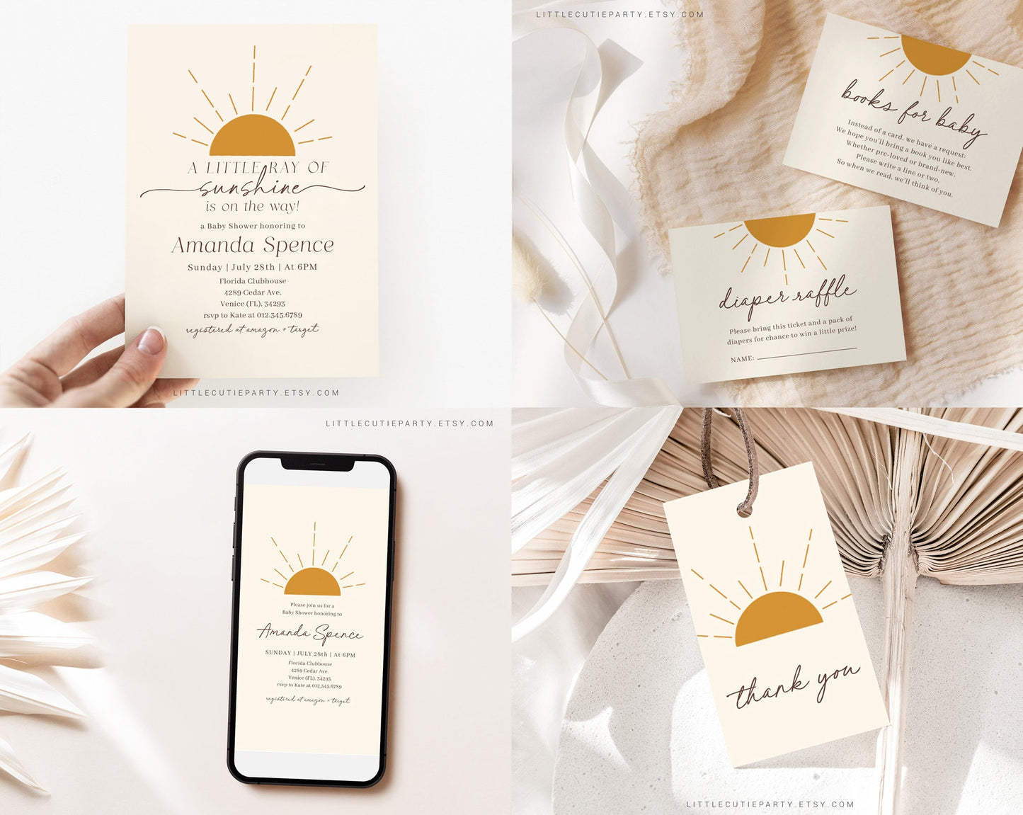 Editable A Little Ray of Sunshine Baby Shower Bundle, Sunshine Baby Shower Invitation Bundle, with Games Bundle and All Decorations SUNBS001