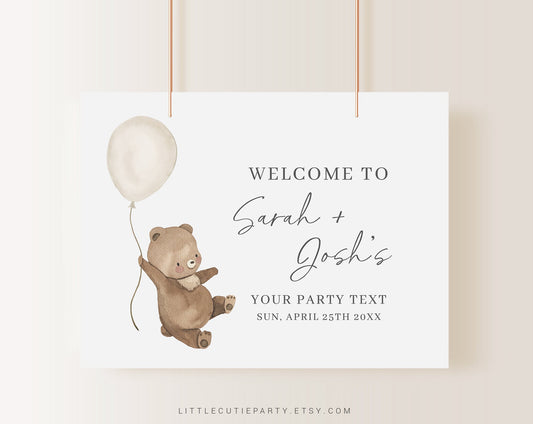 Editable We Can Bearly Wait Welcome Sign, Baby Shower Vinyl Backdrop BRWBS001