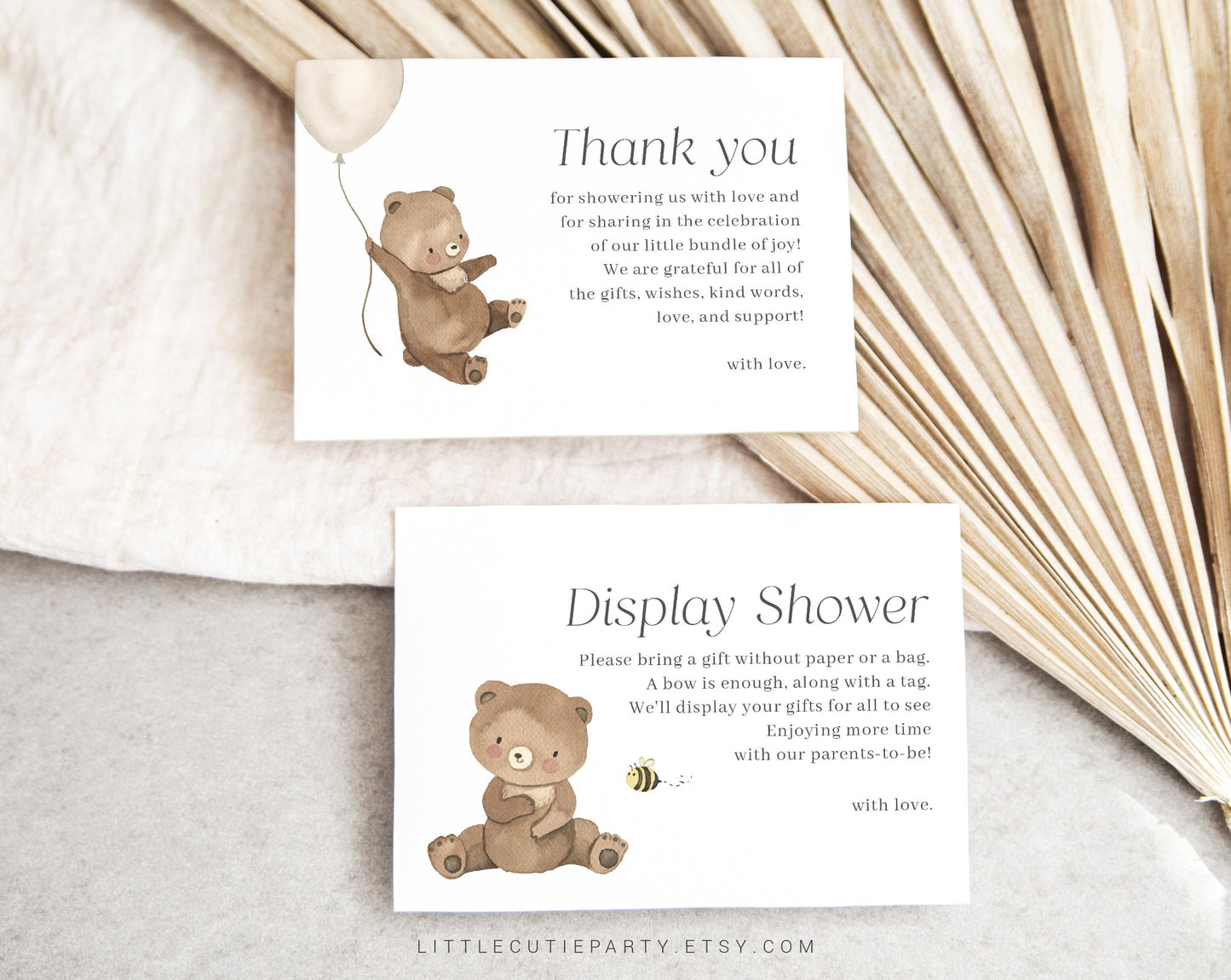Editable Bearly Wait Shower Thank you Card, Baby Shower Display Card BRWBS001