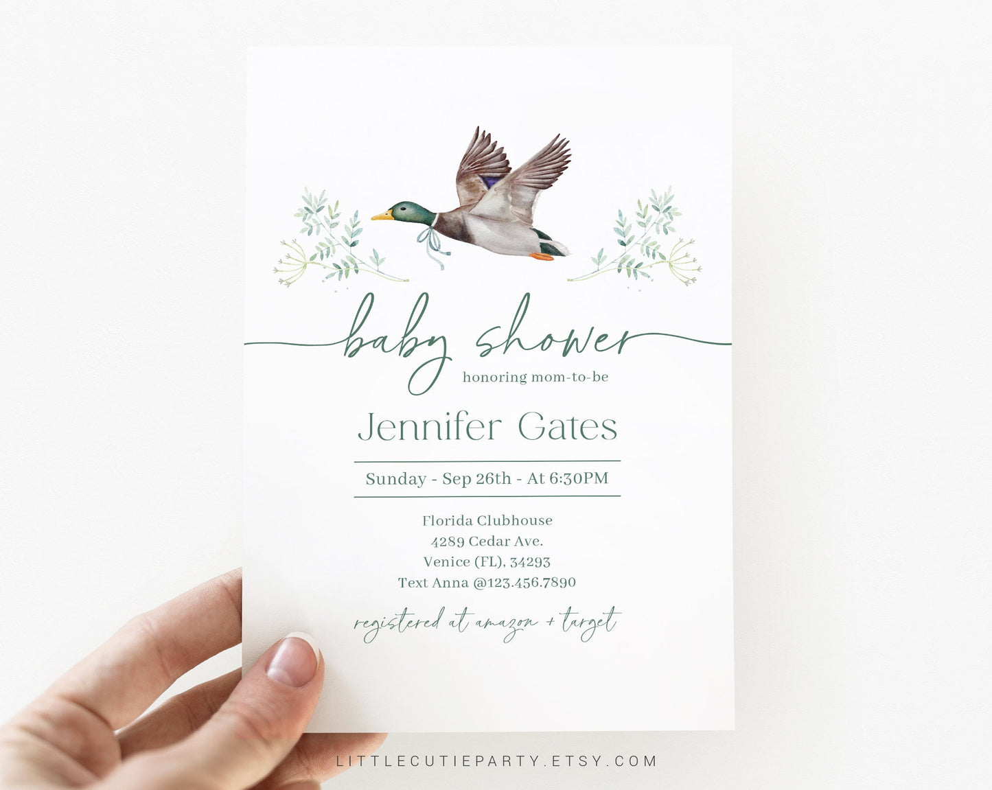 Editable Mallard Baby Shower Invitation Template, Mallard Duck Baby Shower Invite MALBS001