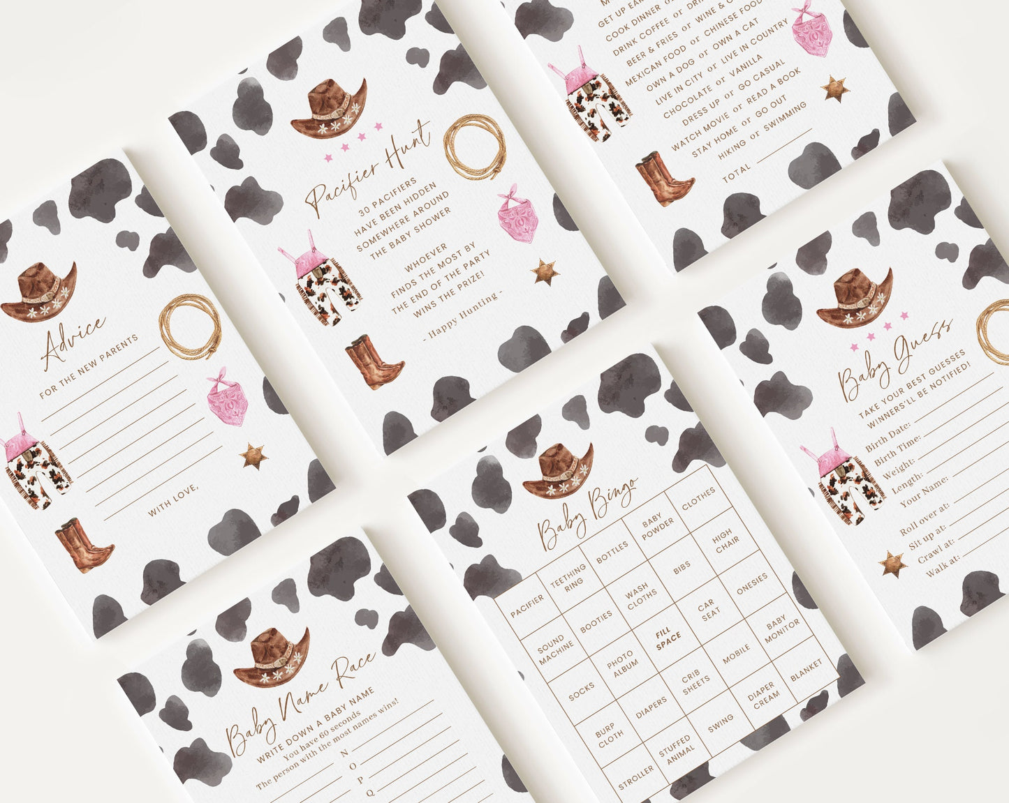 10 Editable Cowgirl Baby Shower Games, A Little Cowgirl is On the Way Baby Shower Games Bundle, Cowgirl Games, Baby Shower Activity CWGBS001