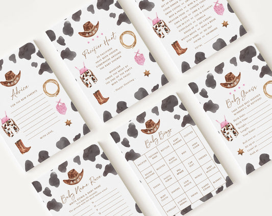 10 Editable Cowgirl Baby Shower Games, A Little Cowgirl is On the Way Baby Shower Games Bundle, Cowgirl Games, Baby Shower Activity CWGBS001