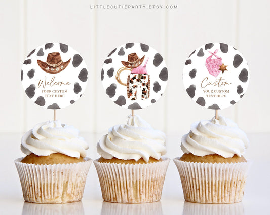 Editable Cowgirl Baby Shower Cupcake Toppers, Cowgirl Baby Shower Cake Topper, Baby Shower Cake Topper Decorations CWGBS001