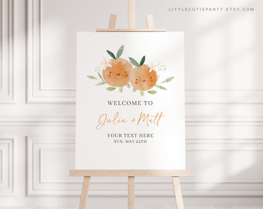 Editable Two Little Cuties Are On The Way Baby Shower Welcome Sign, Tangerine Welcome Board, Welcome Template Shower Decoration TLCBS001