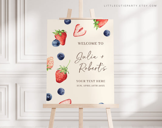 Editable Berry Sweet Baby Shower Welcome Sign, Berry Baby Shower Welcome Sign, Welcome Board, Welcome Template Decoration BRSBS001, BERGR002