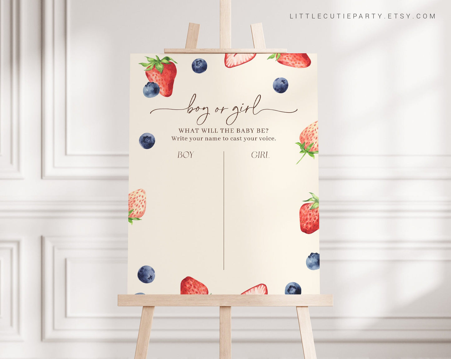 Editable Berry Gender Reveal Voting Board with Gender Reveal Voting Cards, Berry Sweet Vote Sign, He Or She, Boy Or Girl BERGR002