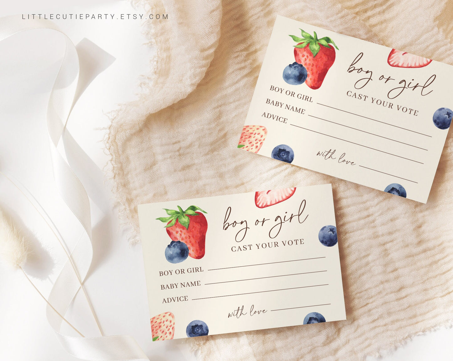 Editable Berry Gender Reveal Voting Board with Gender Reveal Voting Cards, Berry Sweet Vote Sign, He Or She, Boy Or Girl BERGR002