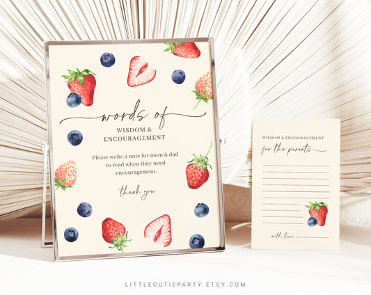 Editable Berry Sweet Words of Wisdom for New Parents, Words of Encouragement, Berry Gender Reveal Party, Boy Or Girl BERGR002