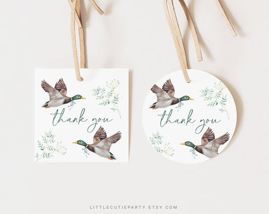 Editable Mallard Duck Baby Shower Favor Tags, Round and Square Tag Favors, 3 Thank you Tags MALBS001