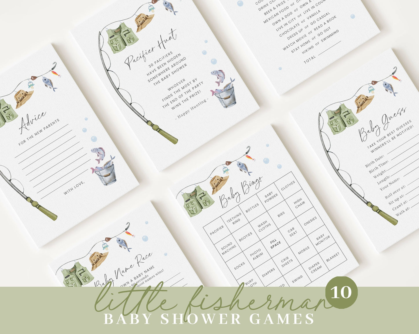 Editable A Little Fisherman Baby Shower Invitation Bundle, Fishing Baby Shower Invite Set with Game Bundle and Fisherman Decoration LFMBS001