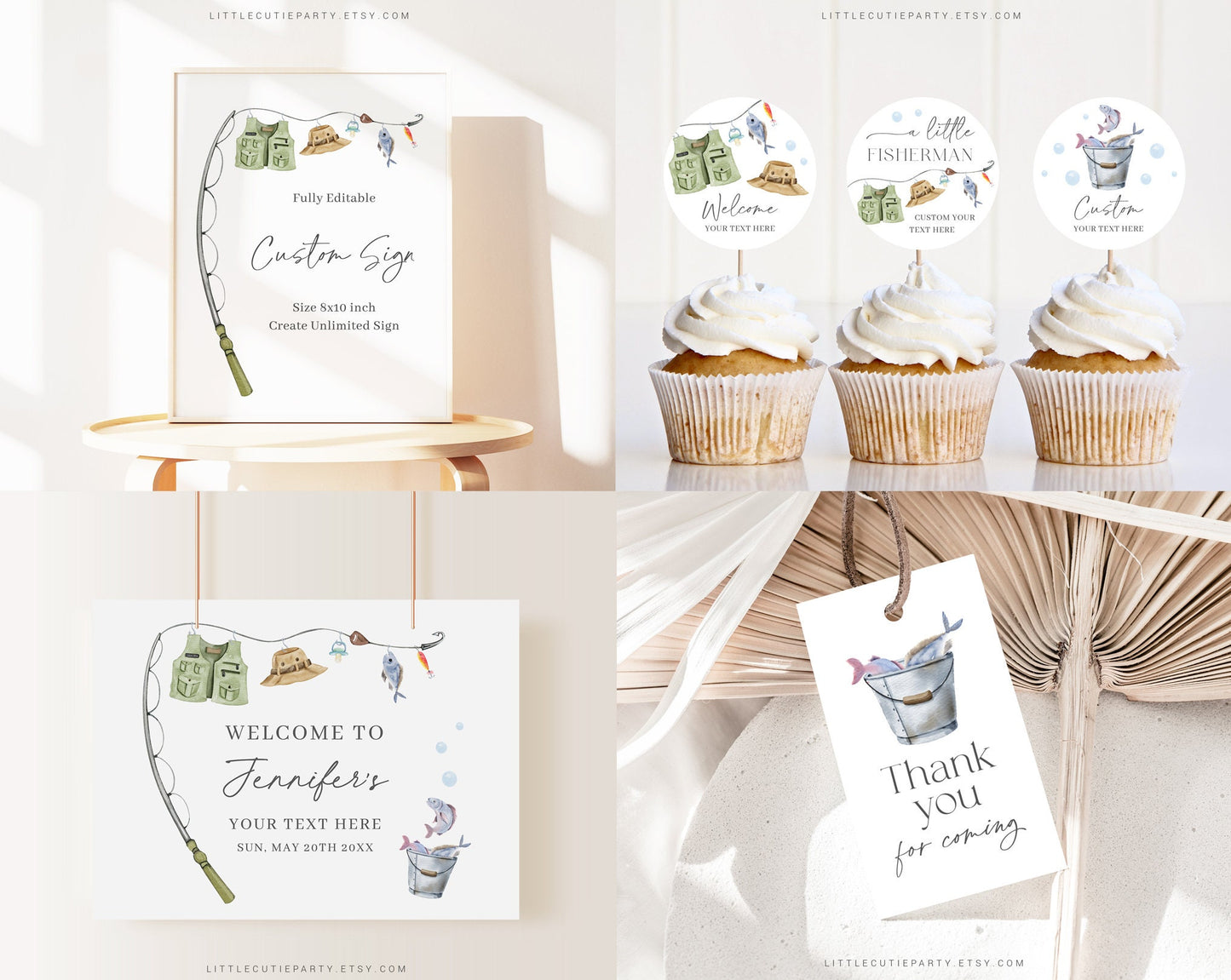 Editable A Little Fisherman Baby Shower Invitation Bundle, Fishing Baby Shower Invite Set with Game Bundle and Fisherman Decoration LFMBS001