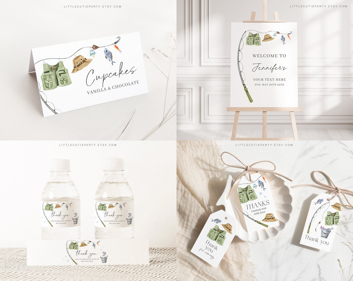 Editable A Little Fisherman Baby Shower Invitation Bundle, Fishing Baby Shower Invite Set with Game Bundle and Fisherman Decoration LFMBS001