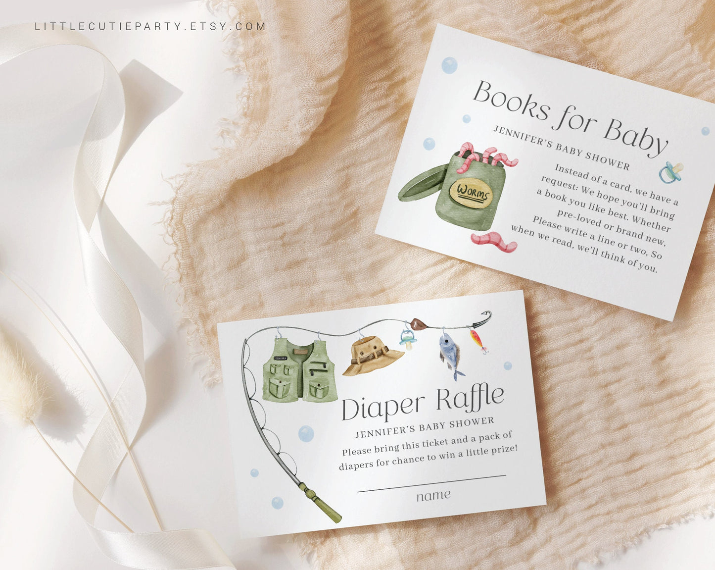 Editable A Little Fisherman Baby Shower Invitation, Fishing Baby Shower Invite with Diaper Raffle, Books for Baby Boy and Gift Tag LFMBS001