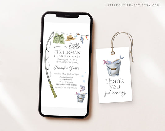 Editable Fishing Baby Shower Invite, A Little Fisherman is on the way Baby Shower Evite, Fishing Baby Shower Invite Shower Party LFMBS001