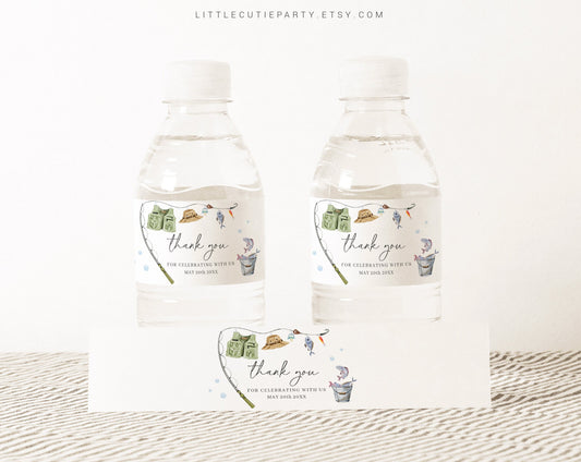 Editable A Little Fisherman Baby Shower water bottle labels, Bottle Label for Fishing Baby Shower Decorations LFMBS001