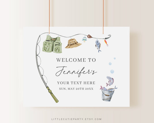 Editable Fishing Baby Shower Banner, A Little Fisherman Baby Shower Decor, Backdrop for Fishing Baby Shower Welcome Sign LFMBS001