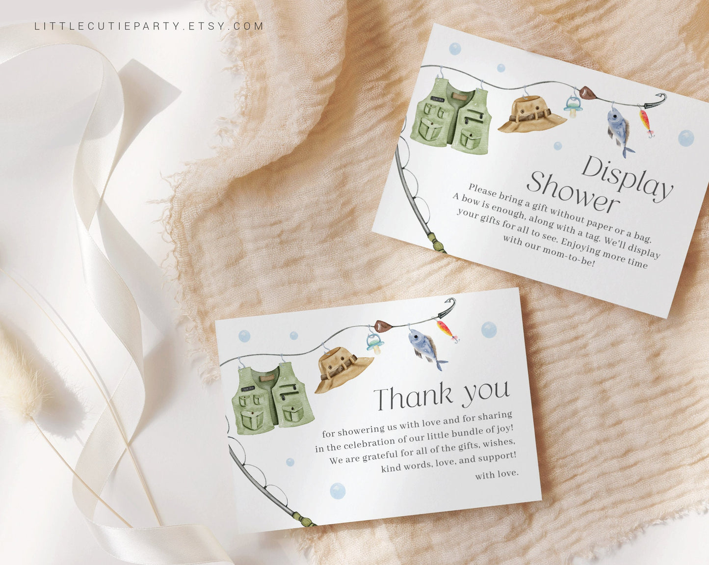 Editable Fishing Baby Shower Thank you Card, Baby Shower Display Card for A Little Fisherman Baby Shower Decorations LFMBS001