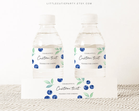 Editable Blueberry Water Bottle Labels, Sweet Berry Bottle Labels, Blueberry Baby Shower Decorations BLUEBS001, BLUEBD001