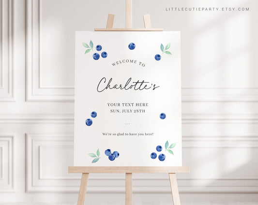 Editable Blueberry Baby Shower Welcome, Berry Sweet Baby Shower Banner, Blueberry Baby Shower Sign Decorations BLUEBS001, BLUEBD001