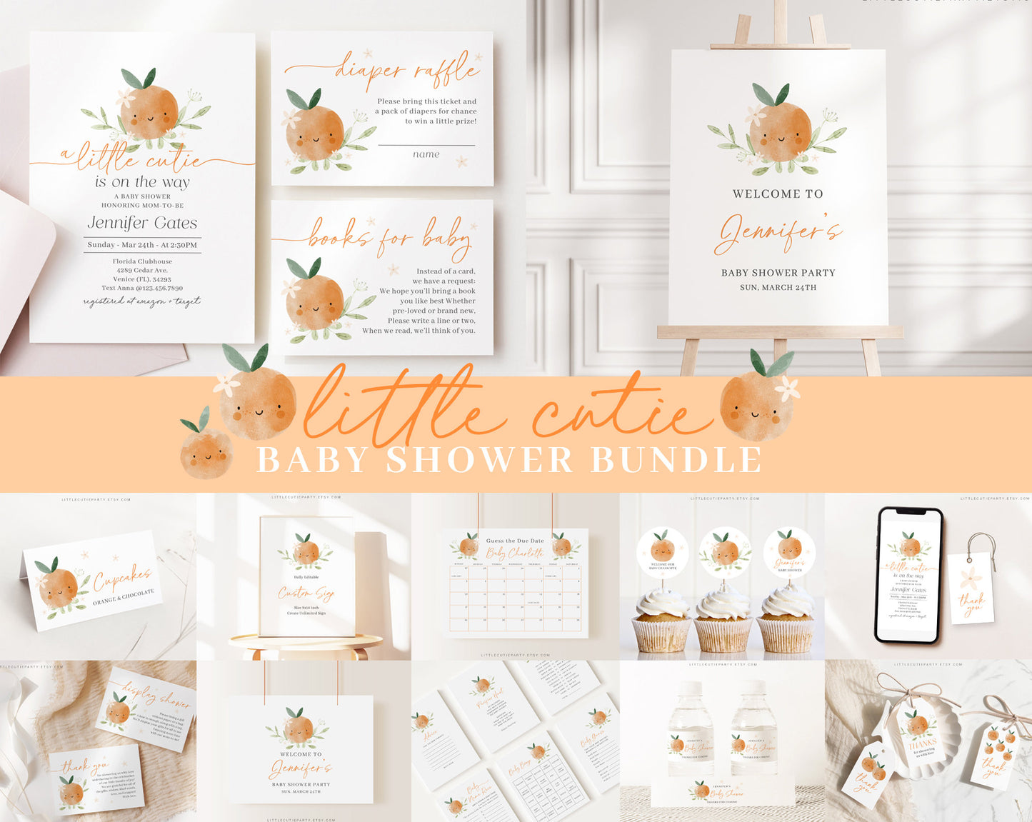 Editable Little Cutie Baby Shower Invitation Bundle, A Little Cutie Bundle Set with Games and Little Cutie Baby Shower Decorations LITTBS003