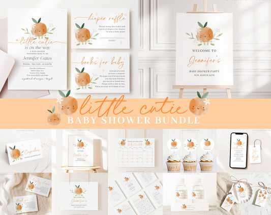 Editable Little Cutie Baby Shower Invitation Bundle, A Little Cutie Bundle Set with Games and Little Cutie Baby Shower Decorations LITTBS003