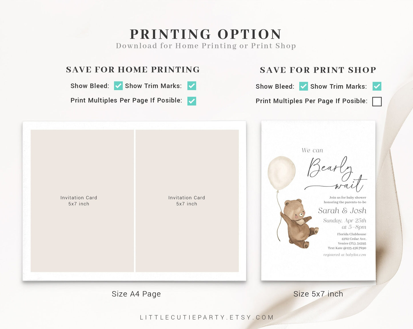 Editable We Can Bearly Wait Baby Shower Invitation Set, with Diaper Raffle, Books for Baby and Tag BRWBS001