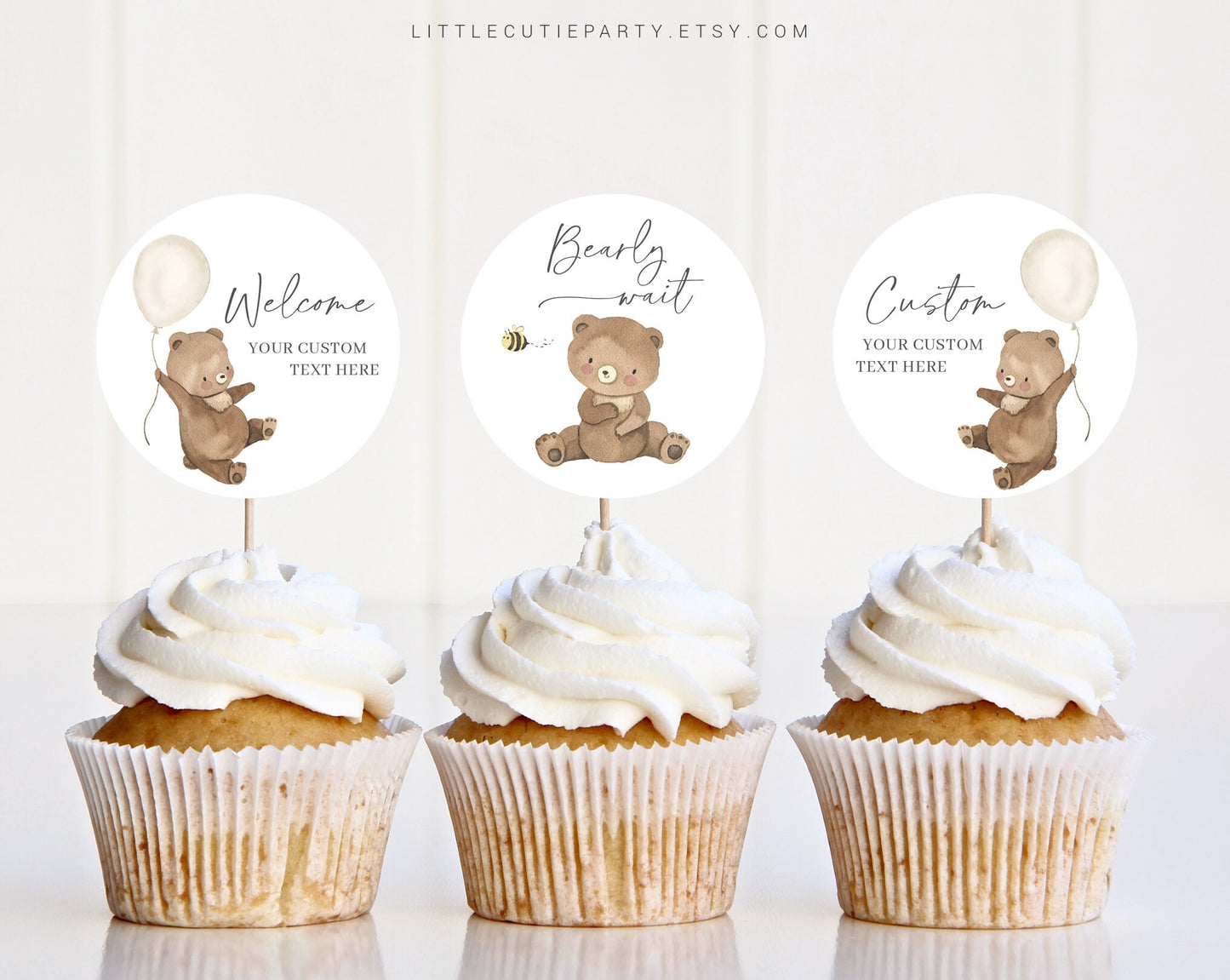 Editable We Can Bearly Wait Cupcake Toppers, Baby Shower Cake Topper Decorations BRWBS001