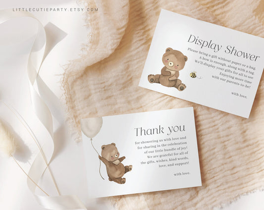 Editable Bearly Wait Shower Thank you Card, Baby Shower Display Card BRWBS001