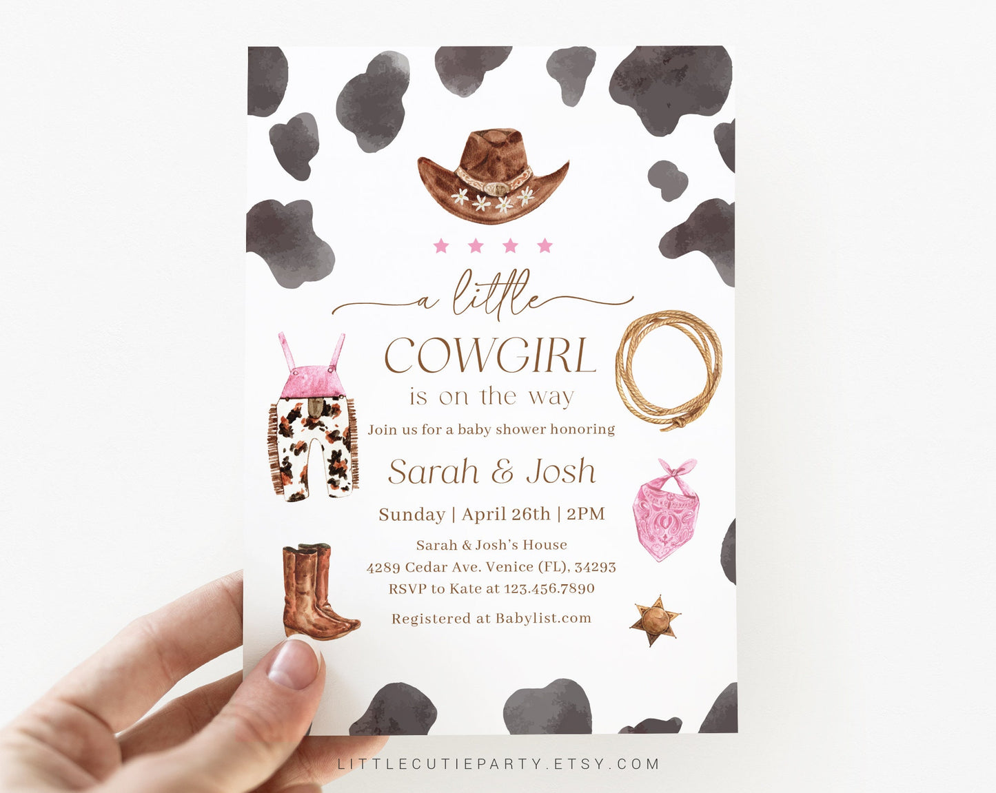 Editable Cowgirl Baby Shower Invitation, A Little Cowgirl is On the Way Baby Shower Invite, Diaper Raffle, Books for Baby and Tag CWGBS001