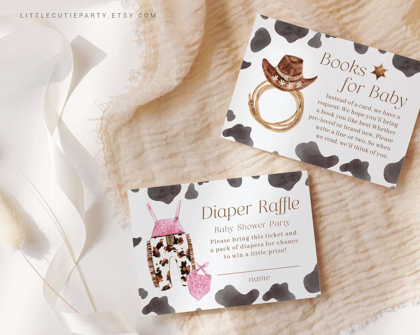 Editable Cowgirl Baby Shower Invitation, A Little Cowgirl is On the Way Baby Shower Invite, Diaper Raffle, Books for Baby and Tag CWGBS001